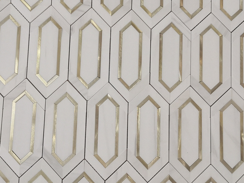 High Quality Natural Marble And Metal Inlaid Picket Mosaic Wall Tile
