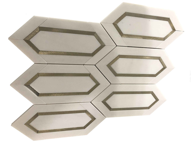High Quality Natural Marble And Metal Inlaid Picket Mosaic Wall Tile (7)