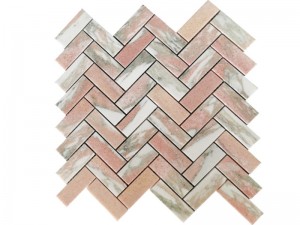 Interior Floor and Wall Marble Mosaic Pink Herringbone Tile Supply