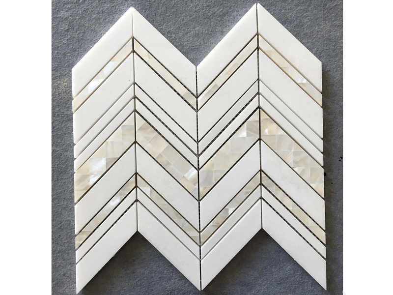 High Quality Thassos And Mother Of Pearl Tile White Chevron Backsplash (8)