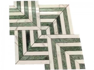 Decorative White And Green Rhomboid Marble Mosaic Tile For Interior Wall/Floor WPM117