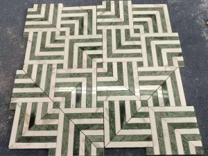 Decorative White And Green Rhomboid Marble Mosaic Tile For Interior Wall/Floor WPM117
