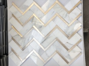 Hot Sale White Marble With Brass Inlay Modern Herringbone Tile