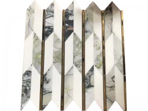 Metal And Marble Combined Harlow Picket Mosaic Tile Splashback Bathroom