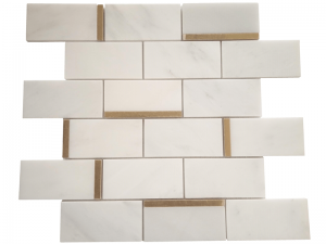 Metal Inlay Oriental White Marble Mosaic Subway Tile For Wall/Floor