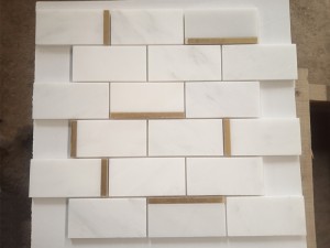 Metal Inlay Oriental White Marble Mosaic Subway Tile For Wall/Floor