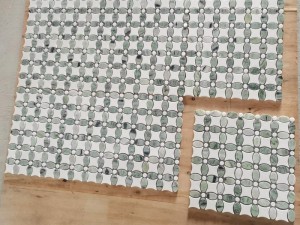 Modern Design White And Green Waterjet Marble Mosaic Lily Flower Tile