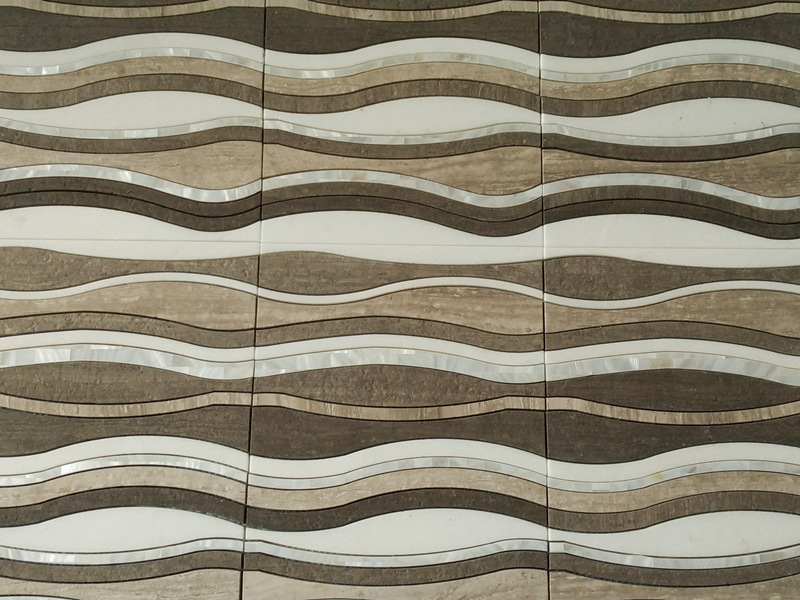 Modern Wall Design Of Brown Waterjet Wavy Pattern Marble Mosaic Tile (1)