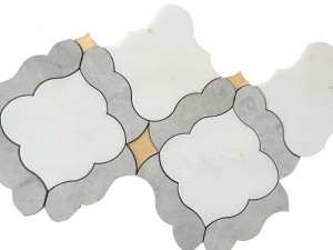 Modern Waterjet Stone Mosaic Tile In Grey And White Marble Mosaics