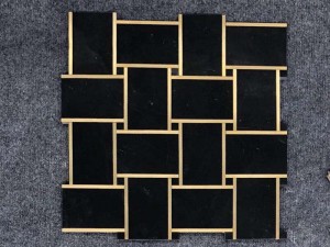 Natural Black Marble Tile With Brass Inlay Basketweave Mosaic Tile