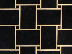 Natural Black Marble Tile With Brass Inlay Basketweave Mosaic Tile