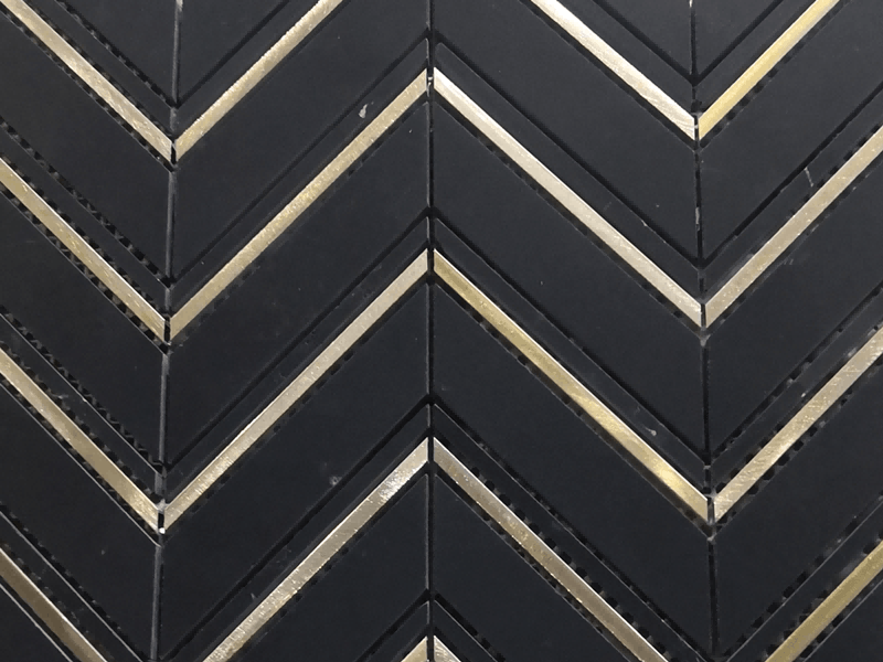 Natural Black Marble Tile with Brass Inlay Chevron Herringbone Mosaic Tile