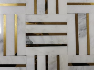 Natural Marble Mosaic Tile With Metal Inlay For Bathroom Flooring Tile