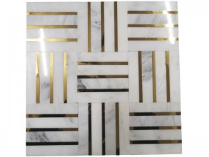 Natural Marble Mosaic Tile With Metal Inlay For Bathroom Flooring Tile