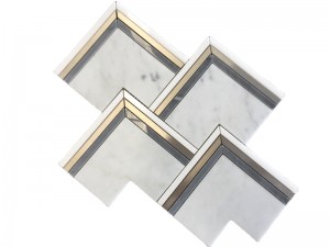 Factory Supply Eastern White Oriental Marble and Brass Inlay Mosaic for Kitchen Wall WPM226