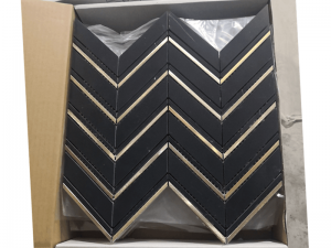 Hot Sale Decorative Nero Marquina Marble With Brass Inlay Chevron Mosaic Tile WPM458