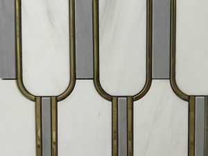 New Arrival Oval Brass Inlay White Tictax Marble Mosaics Tiles