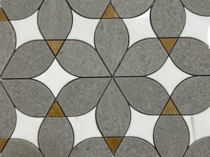 New Decorative Waterjet Tile Gray And White Flower Marble Mosaic