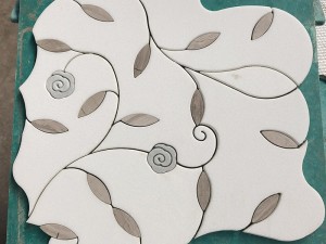 New Design White Marble With Grey Flower And Leaf Waterjet Mosaic Tile Supplier From China WPM370