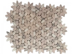 Pink Marble Flower Waterjet Mosaic For Indoor & Terrace Tile