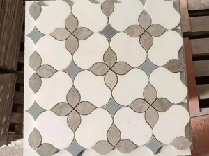 Polished Marble Mosaic Tile Artistic Waterjet Iris Pattern Wall Tiles