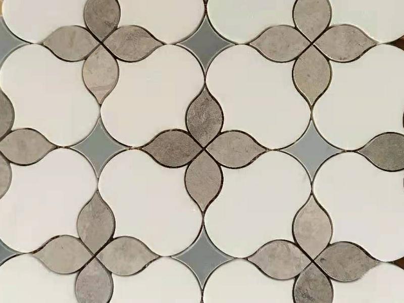 Polished Marble Mosaic Tile Artistic Waterjet Iris Pattern Wall Tiles (5)