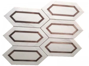 Popular White Marble And Brass Harlow Picket Mosaic Tile For Wall
