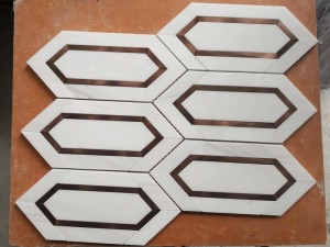 Popular White Marble And Brass Harlow Picket Mosaic Tile For Wall