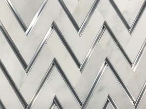 Stainless Steel Inlay In White Marble Bathroom Herringbone Wall Tile