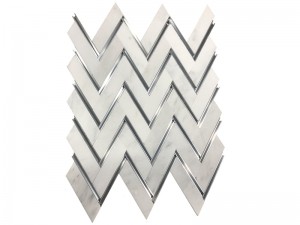 Stainless Steel Inlay In White Marble Bathroom Herringbone Wall Tile