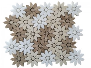 Triple Colors Mixed Sunflower Waterjet Stone Flower Marble Mosaic Tile
