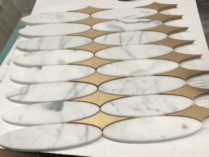 Unique Design Diamond Metal Inlay Oval Marble Mosaic Tile For Wall