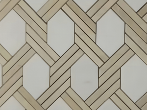 Unique Design Polished Twist Thassos White Marble And Crema Marfil Basketweave Tile