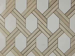 Unique Design Polished Twist Thassos White Marble And Crema Marfil Basketweave Tile