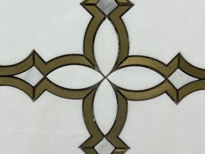 Waterjet Marble Mosaic White Tile With Brass Inlay For Wall/Floor