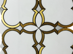 Waterjet Marble Mosaic White Tile With Brass Inlay For Wall/Floor