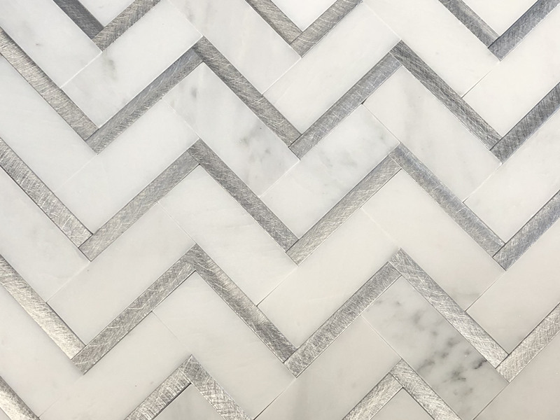 Wholesale Metal Inlay Marble Herringbone Mosaic Tile For Wall Featured Image