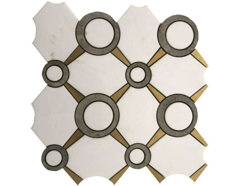 Wholesale Waterjet Round White Marble And Gold Mosaic Tile For Wall (3)