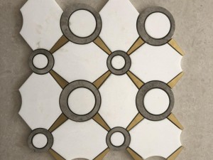 Wholesale Waterjet Round White Marble And Gold Mosaic Tile For Wall
