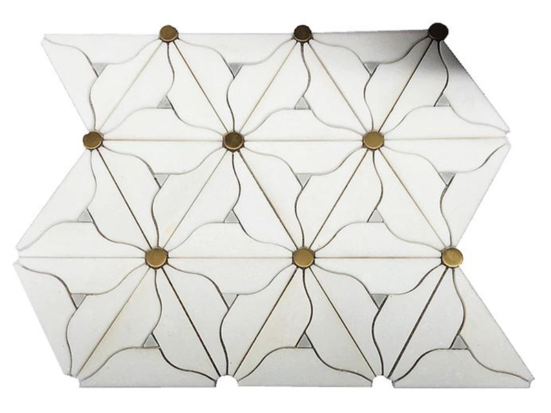 New Product Waterjet Marble And Brass Mosaics For Backsplash Tiles