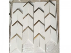 Wholesale Brass Inlay Golden Arrow Marble Mosaic Chevron Wall Tile Bathroom WPM035