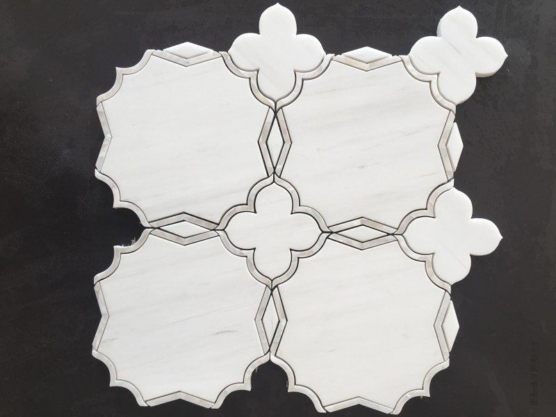 mother of pearl waterjet stone mosaic arabesque marble
