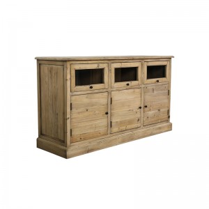 Recycled Fir Country Style Dresser With 3 Glass Drawers And 3 Wood Doors