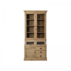 Recycled Fir Country Style Kitchen Cabinet With 2 Glass Doors And 3 Drawers
