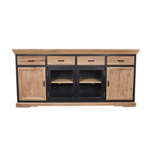 Reclaimed Oak Industrial Design Sideboard With 3 Drawers And 2 Glass Door