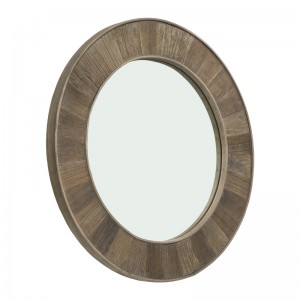 Återvunnen träväggspegel, rund spegel för vägg i vardagsrum, sovrum