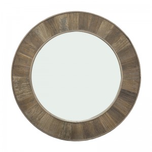 Återvunnen träväggspegel, rund spegel för vägg i vardagsrum, sovrum
