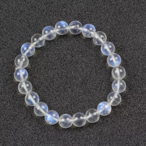 High Quality Crystal Bracelet Jewelry Transparent Rainbow Moonstone Round Bead Blue Moonstone Gemstone Beaded Stretch Bracelet