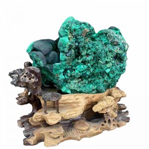 Natural Malachite Mineral Specimen Cat Eye Decoration Gift Include Stand