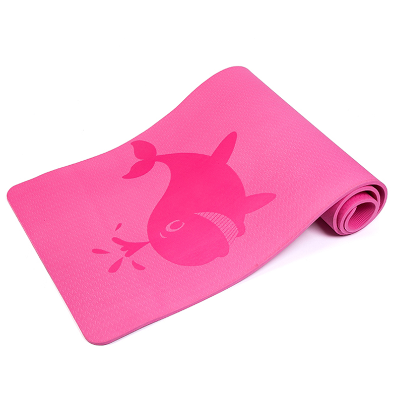 10 mm skid proof cartoon whales animal pink custom eco-friendly tpe pro yoga floor mat with logo printing